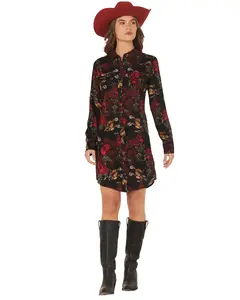 Wrangler Women's Retro Floral Spur Print Long Sleeve Snap Mini Dress - 112371691