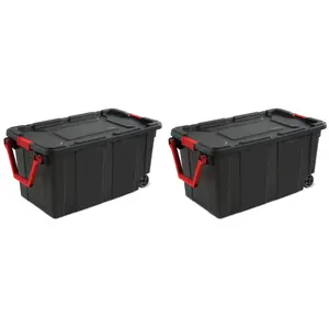 Sterilite 40 Gal Wheeled Industrial Tote Stackable Bin with Latch Lid, 2 Pack