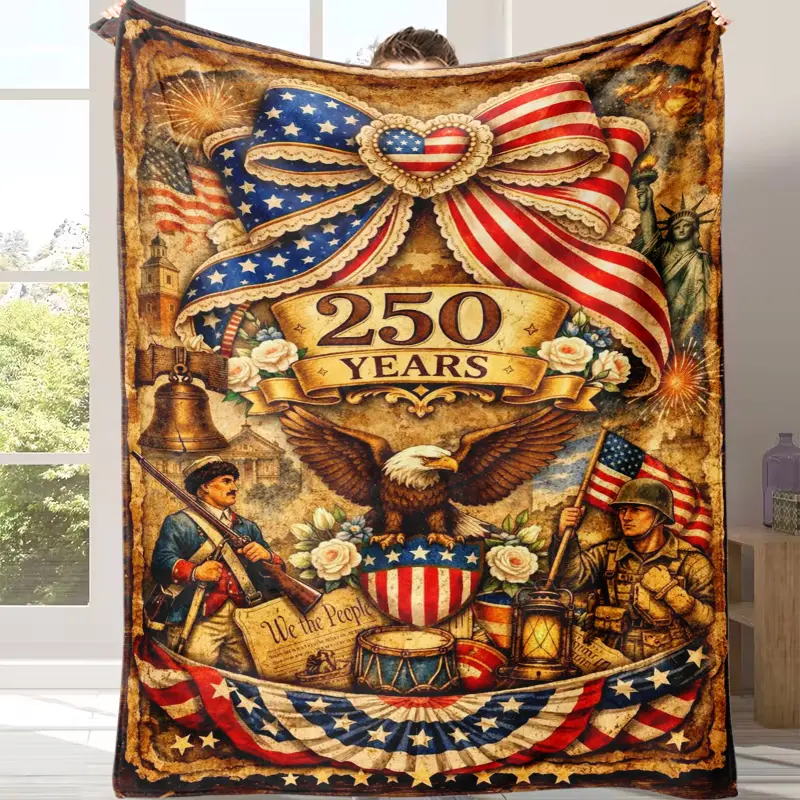 Patriotic Flannel Fabric Blanket - Soft Touch, Meaningful Design with American Flag Stars and Stripes Bald Eagle Vintage Graphic, Multi-Size, All-Season Bed Warmer, Independence Day Housewarming Gift for Patriotic Supporters, Other Patterns Available, All