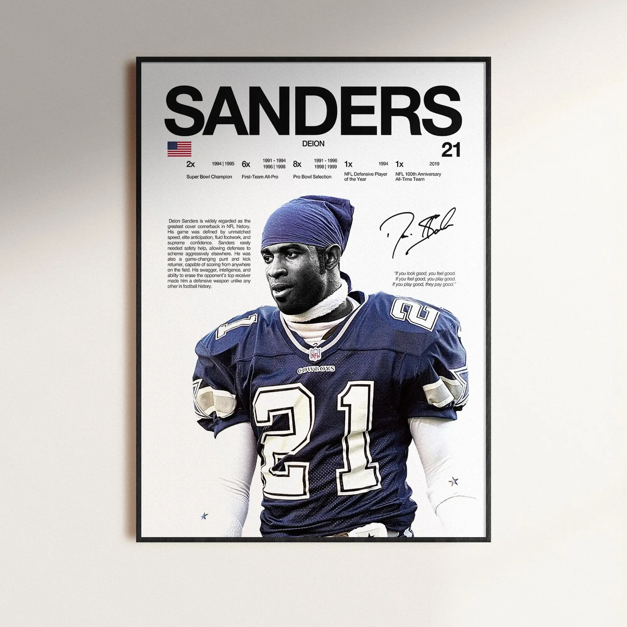 Deion Sanders Poster, NFL Wall Print, Football Digital , NFL Poster Print, Sports Decor, Dallas Cowboys Poster, Football NFL Gift, Poster Gift - Unframed