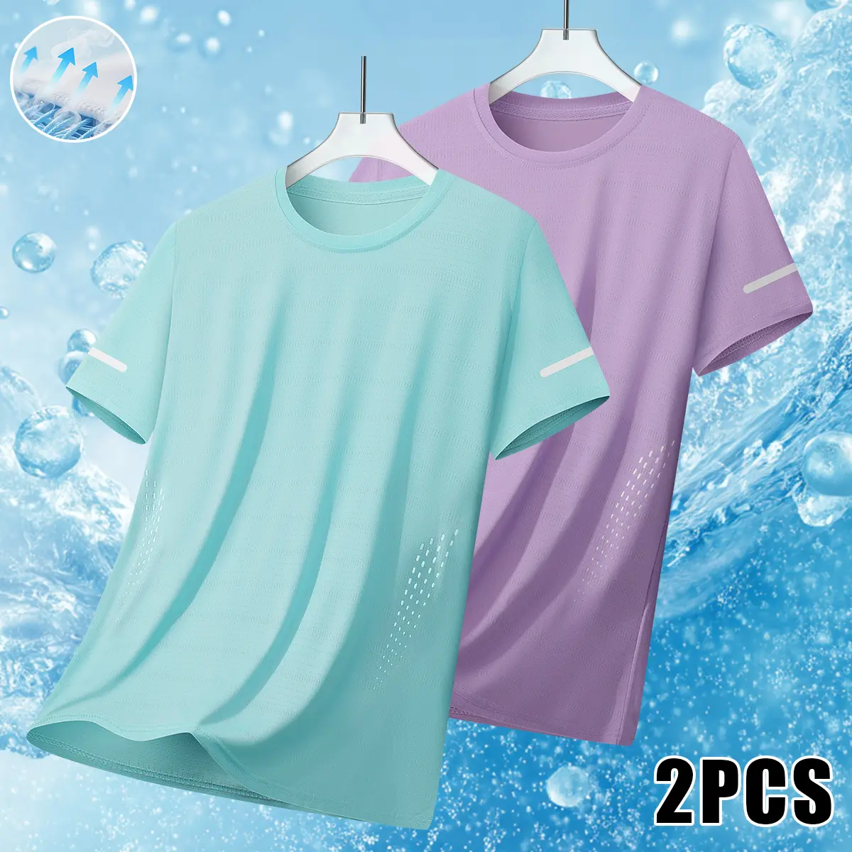Set of 2 women’s summer sports T-shirts: quick-drying, lightweight, breathable short-sleeve tops for professional running training and gym workouts; high-stretch, breathable fitness/running/yoga apparel; home casual wear. Activewear Tees Athleisure Tee
