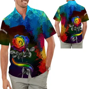 Custom Name Hawaiian Aloha For LGBT Gay Lesbian Pride, Rainbow Rose Flower, Trendy Hawaiian Shirt for Men and Women - Perfect for Beach, Vacation, or Casual Summer Outfits, Unisex Fit