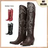 Women's Vintage Embroidered Cowboy Boots - Women's Shoes Footwear with Pointed/Square Toe, Chunky Block Heel, Platform, Breathable All Seasons Cowboy Aesthetic, Ideal for Vacation & Back to School,outdoorfun