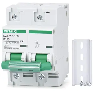 12V-110V DC Miniature Circuit Breaker, 125 Amp 2 Pole Battery Breaker Protector for Solar PV System and RV, Thermal Magnetic Trip, DIN Rail Mount, High Current DC Disconnect Switch MCB 2P B125