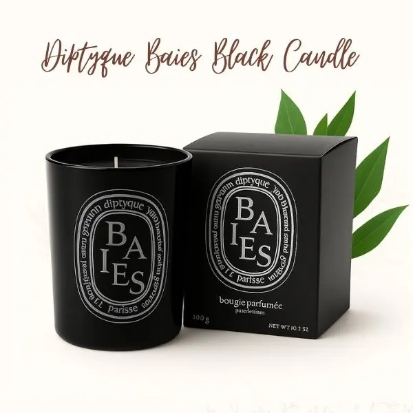 Diptyque Baies Scented Candle 10.2 oz – Black Glass Candle with Berries & Rose Floral Fragrance, Luxury Home Fragrance, Long-Lasting Even Burn