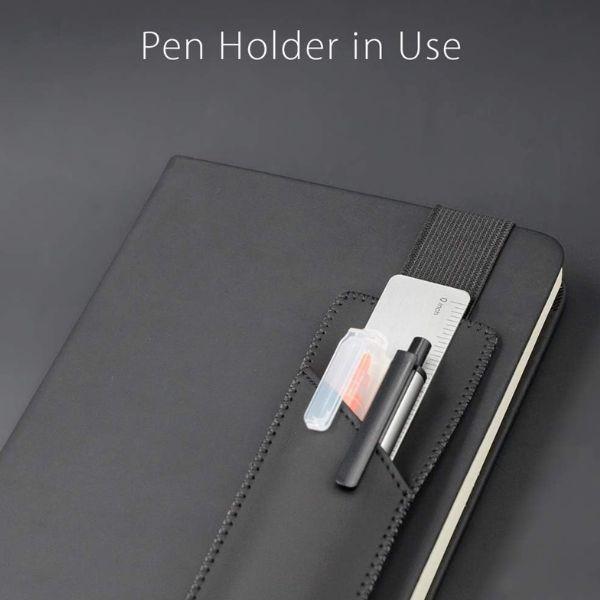Adjustable Elastic Pen Holder for Notebooks, PU Leather Pencil Sleeve Pouch, Detachable Pen Loop for Journals, Planners & Binders, Fits 8 to 11 Inch Hardcover Notebooks, Black