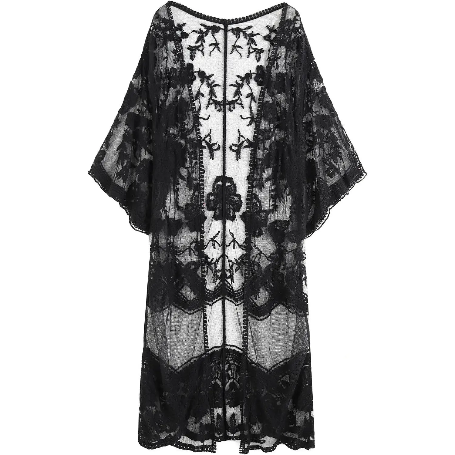 Women's Lace Cardigan Floral Crochet Sheer Beach Cover Ups Long Kimono