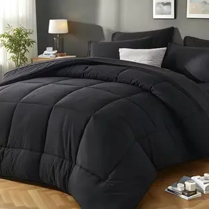 5/7pcs Luxurious Checkered Comforter Set - Ultra-Soft Fluffy Fiber Filling | Queen Size Bed-in-a-Bag with Comforter, Flat Sheet, Fitted Sheet, Pillowcases & Pillow Shams | All-Season Warmth, Thick & Cozy Bedding