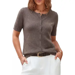 Women's Wool Blend Cropped Lightweight Short Sleeve Business Casual Cardigan Tops