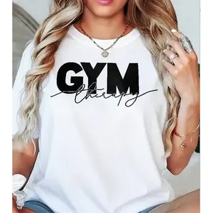 Women's Classic Fit Graphic T-Shirt - 100% Cotton Short-Sleeve Top with Therapy Print for Workout Motivation and Athleisure, Shortsleeve, Tshirt