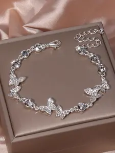 Elegant Rhinestone Butterfly Bracelet, Silver Color Hand Jewelry, Party Style, All Seasons, Gift for Women and Girls, Exquisite Bracelet