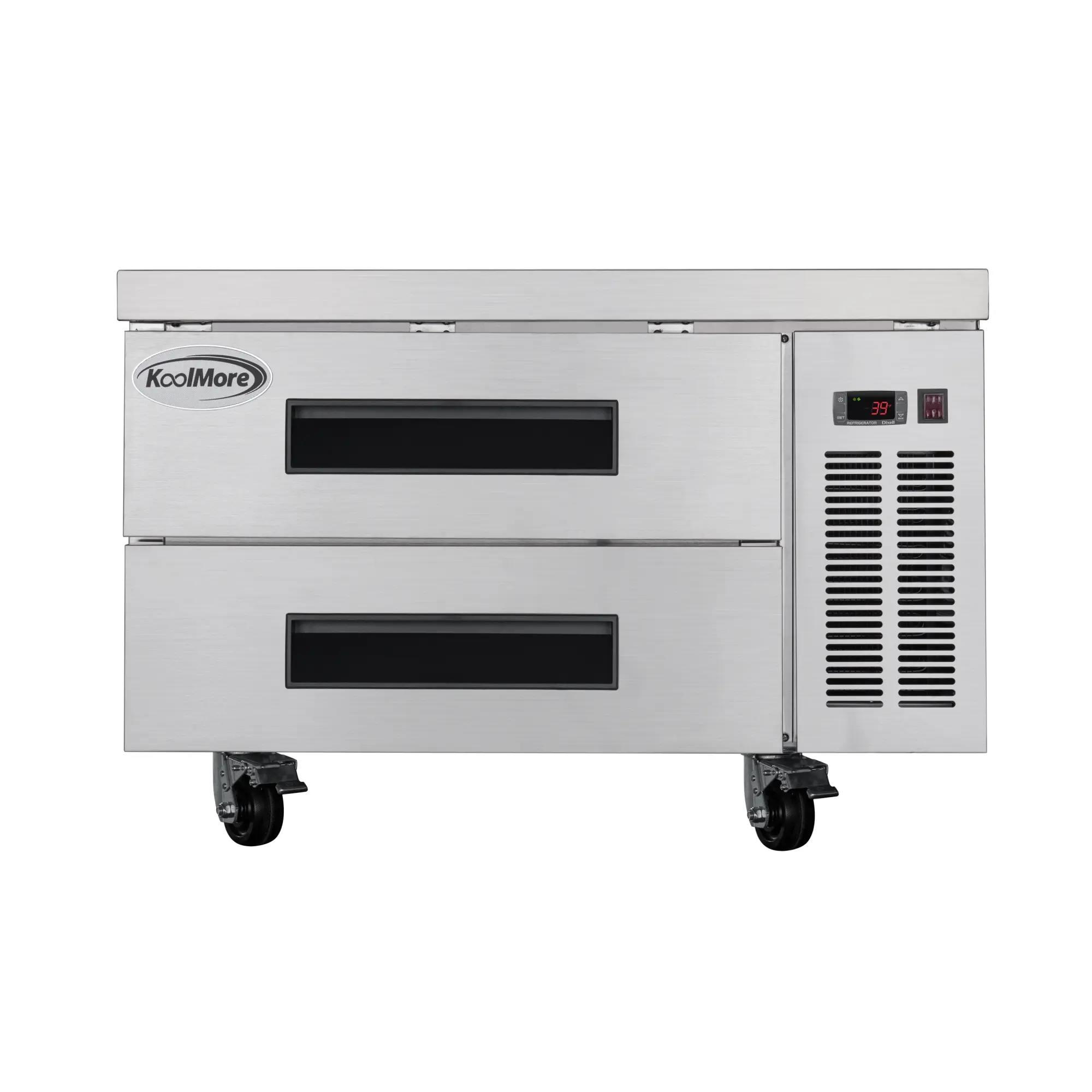 36 in. Commercial Chef Base Refrigerator Storage Cabinet for Cold Foods, Fresh Ingredients, and Condiments, Refrigerated Pull-Out Drawers, Rolling Caster Wheels, ETL Listed (KM-BR-362D)