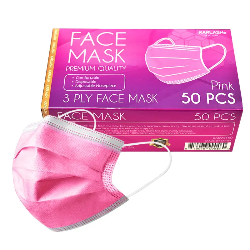 Karlash Disposable Face Mask, Pack of 50 Mask - Pink