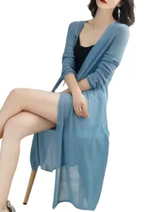 Long Chiffon Cardigan for Women, Summer Lightweight Sun Protection, Elegant Slim-Fit Outerwear, Ideal for Office, Home, Beach, Lady