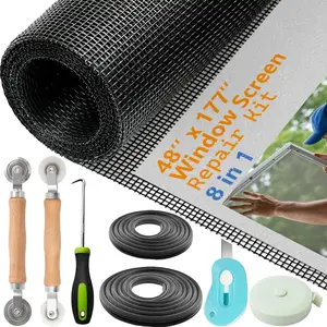 48"x177" Window Screen Replacement Kit & Screen Door Repair Kit, Fiberglass Mesh Roll with Spline, Roller, Hook,  & Ruler, Sliding Screen Door & Window Mesh Replacement for Patio, Porch,