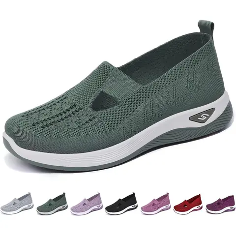 Women's Wide Ankle Fabric Slip-On Breathable Casual Shoes - Vintage, Orthopedic Arch Support, Soft Sole, Bunion Relief, All-Seasons Walking Shoes Best for Ladies Suffering from Bunions