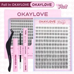 OKAYLOVE Invisible Band Lash Clusters Kit, 8-16MM Natural Wispy Cluster Lashes with 1-2 Weeks Long-lasting Lash Bond and Seal, Tweezers and Remover DIY at Home Easily for Natural  Clean Girls Makeup Gifts