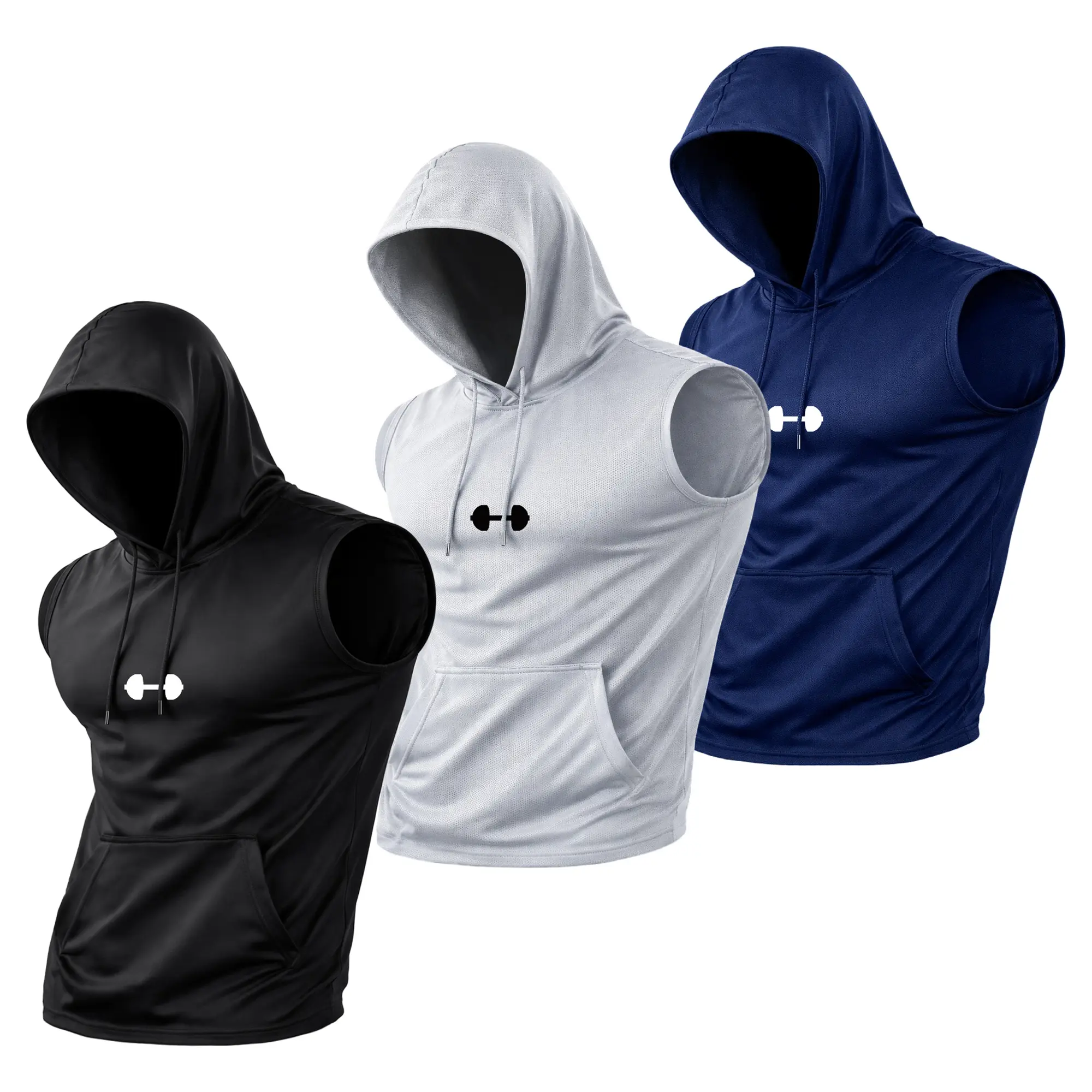Men's 3-Pack Quick-Dry Cooling Hooded Sleeveless Tank Tops - Polyester Men's Clothing with Hooded Cap, Water-Washable, Wrinkle-Resistant, Deformation-Resistant, Basic Versatile Fit for Streetwear, Outdoor Morning Runs