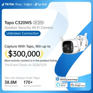 TP-Link & Tapo C320WS Outdoor Security Camera 2K QHD 4MP Starlight Color Night Vision Free AI Detection IP66 Weatherproof 512GB SD Cloud Storage Works with Alexa & Google Home - White