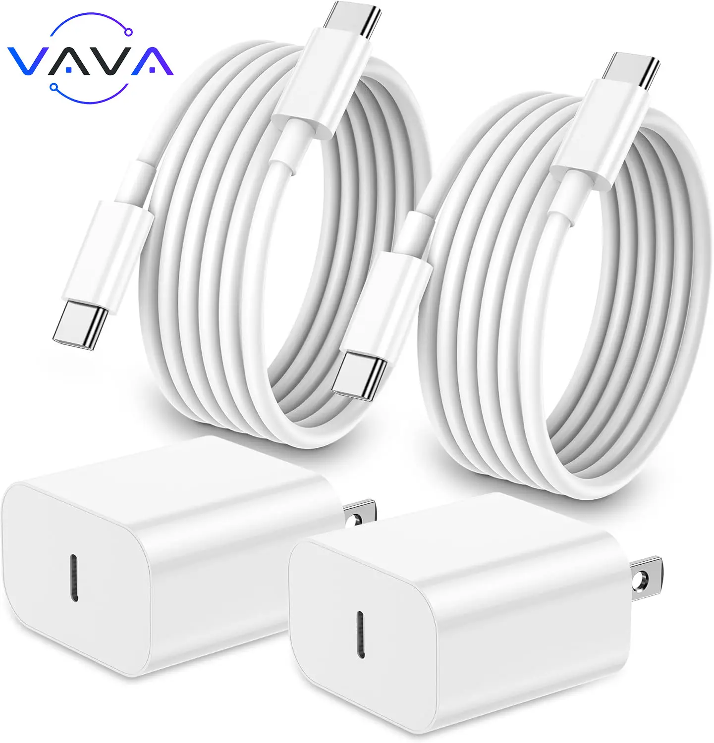 2-Pack 20W Super Fast USB-C Charger with 6FT Type-C Cable – High-Speed Charging Block, Compatible with iPhone 15/16/17, iPad Pro/Air/Mini, and All USB-C Phones. Perfect Portable Travel Charging Adapter.
