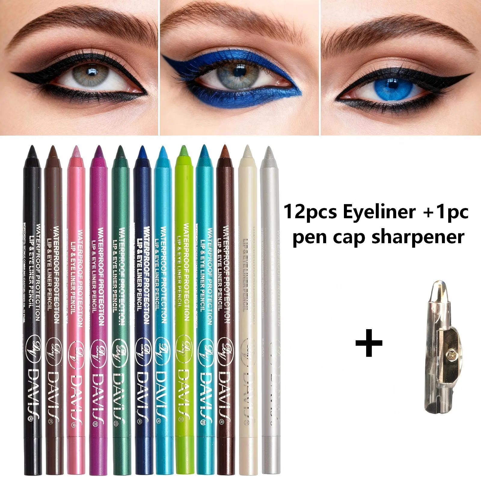 12-Color Eye Shadow Stick Eyeliner Set with Complimentary Sharpener - Matte Lipliner, Metallic, Glitter, Smooth, Sweat-Resistant, High-Shine Pearl, Smoky Punk Goth Cosmetics for Eye & Lips, Birthday Gift, Matte & Glitter, Long-Lasting