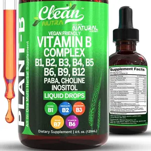 Clean Nutra Vitamin B Complex, B1, B2, B3, B4, B5, B6, B9, B12, Paba, Choline Inositol & More Beet Supplement Liquid Drops - Plant-B