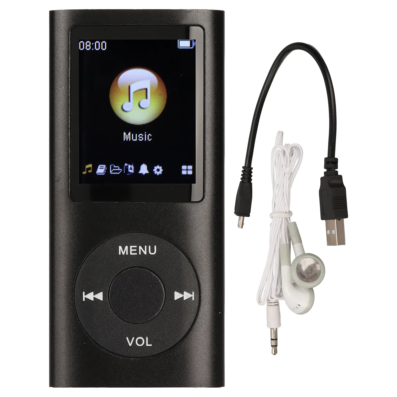 Portable Aluminum Alloy MP3 Player - 1.8-Inch LCD Screen, Slim Stylish Design, Lossless Sound, Bluetooth, Headphone Compatible, Memory Card Support, Button Operation, Built-In Audio Speaker