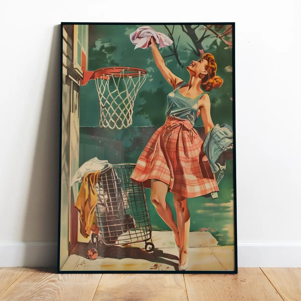 Laundry Room Print for Utility Room Printable Funny Posters Laundry Day Print Retro Housewife Funny Print Laundry Basketball Poster, Room Decor, Unframed