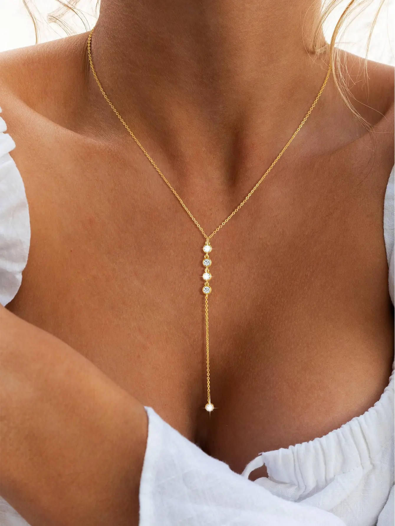 Dearmay Women's Gold Necklace - Y-Shaped Chain with Cross & Zircon, Bling Effect Jewelry for Women, Gift for Mothers, Gold Necklace Women