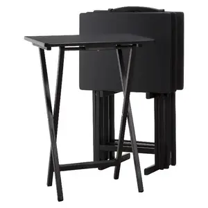 5pc Wooden TV Tray Table Set with Stand – Plastic Dev Group | Folding Snack Tables for Living Room & Dining