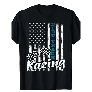 Men's Short-Sleeve Round Neck Casual Dirt Racing T-Shirt, Patriotic American Flag Sprint Racer Menswear Streetwear Top