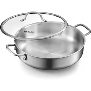 Saute Pan with Lid, 12 Inch 6QT Tri-Ply Stainless Steel Braiser Pan, Deep Frying Pan & Chef Skillet, Induction Compatible Cookware, Dishwasher & Oven Safe, Works on Gas and Ceramic Cooktops