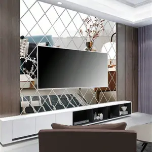 58pcs Acrylic Mirror Wall Stickers Artistic Decorative Reflective, DIY Removable Art Diamond Tiles, Home Kitchen Living Room Bedroom TV Background Decoration