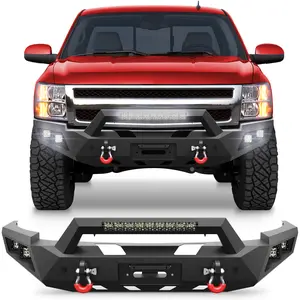 Longsun Chevy Silverado 1500 Front Bumper 2007–2013 | Heavy Duty Carbon Steel Off-Road Bumper | Winch-Ready & Bolt-On Pre-Drilled Design | Rugged Exterior Upgrade