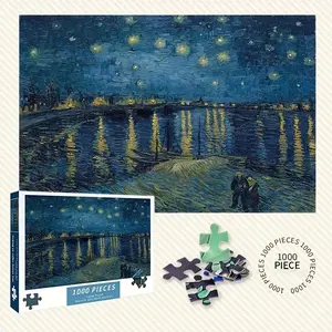 1000pcs Van Gogh "Starry Night Over the Rhone" Jigsaw Puzzle for Adults & Families - 75x50cm (29.5x19.7 Inches) Large Art Puzzles with Section Guide Backing, Thanksgiving, New Year Gifts, Family Game Night, Artistic Design, Durable Pieces