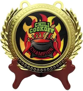 Chili Cook Off Cooking Champion Metal Medal 6.3 X 5.5 Inches with Championship Necklace Awards Chain chili cook off luxury medals chili cook off winner awads chili cook off big play chain