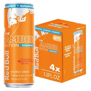 Red Bull Amber Edition Sugar Free Energy Drink Strawberry Apricot – 8.4 fl oz Cans – 4 Pack Zero Sugar Boost Beverage Sport Flavor