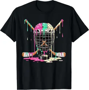 Hockey Player Ice Cream Drip Boys Ice Hockey Dripping T-Shirt - Cotton Fabric Youth Boys Girl T-shirt