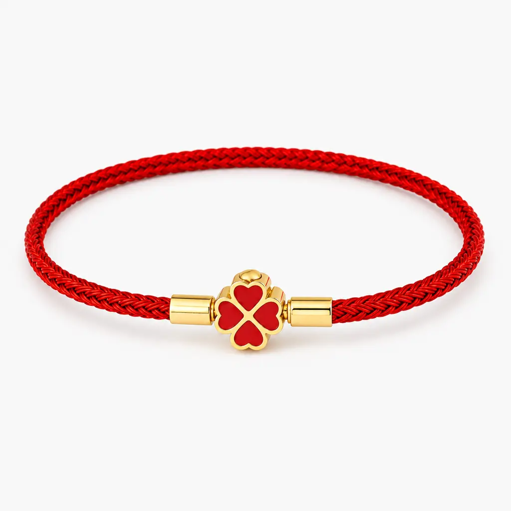 Women's Minimalist 3mm 4-Leaf Clover Stainless Steel Wire Rope Bracelet - Enamel Lucky Charms, Waterproof Braided Cord, All Seasons Everyday Wear Female Costume Jewelry Gift