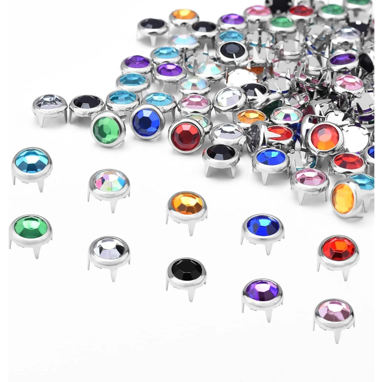 Bling Rhinestone Metal Head Garment Rivets, 200pcs 8mm Round Studs, Punk DIY Hardware for Clothing, Shoes, Bags, GZ080-8, Garment Rivet