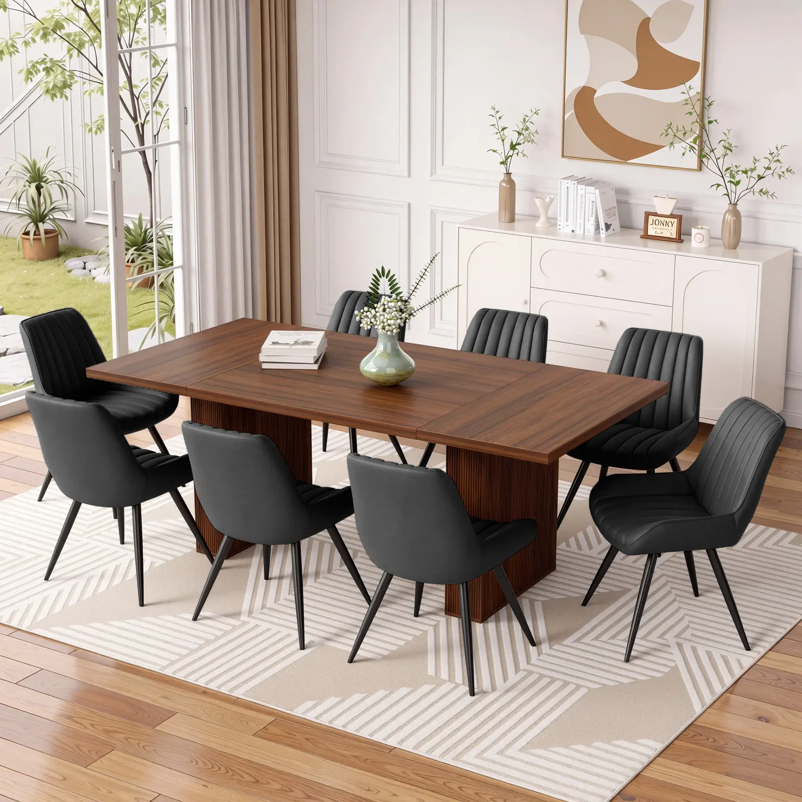 Modern Farmhouse Dining Table Set  Sturdy Stable Dining Room Furniture with Soft Padded Upholstered Dining Chairs