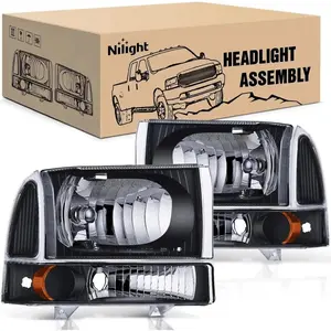 Nilight 1999 2000 2001 2002 2003 2004 Ford F250 F350 F450 F550 Headlight Assembly Black Case Amber Reflector