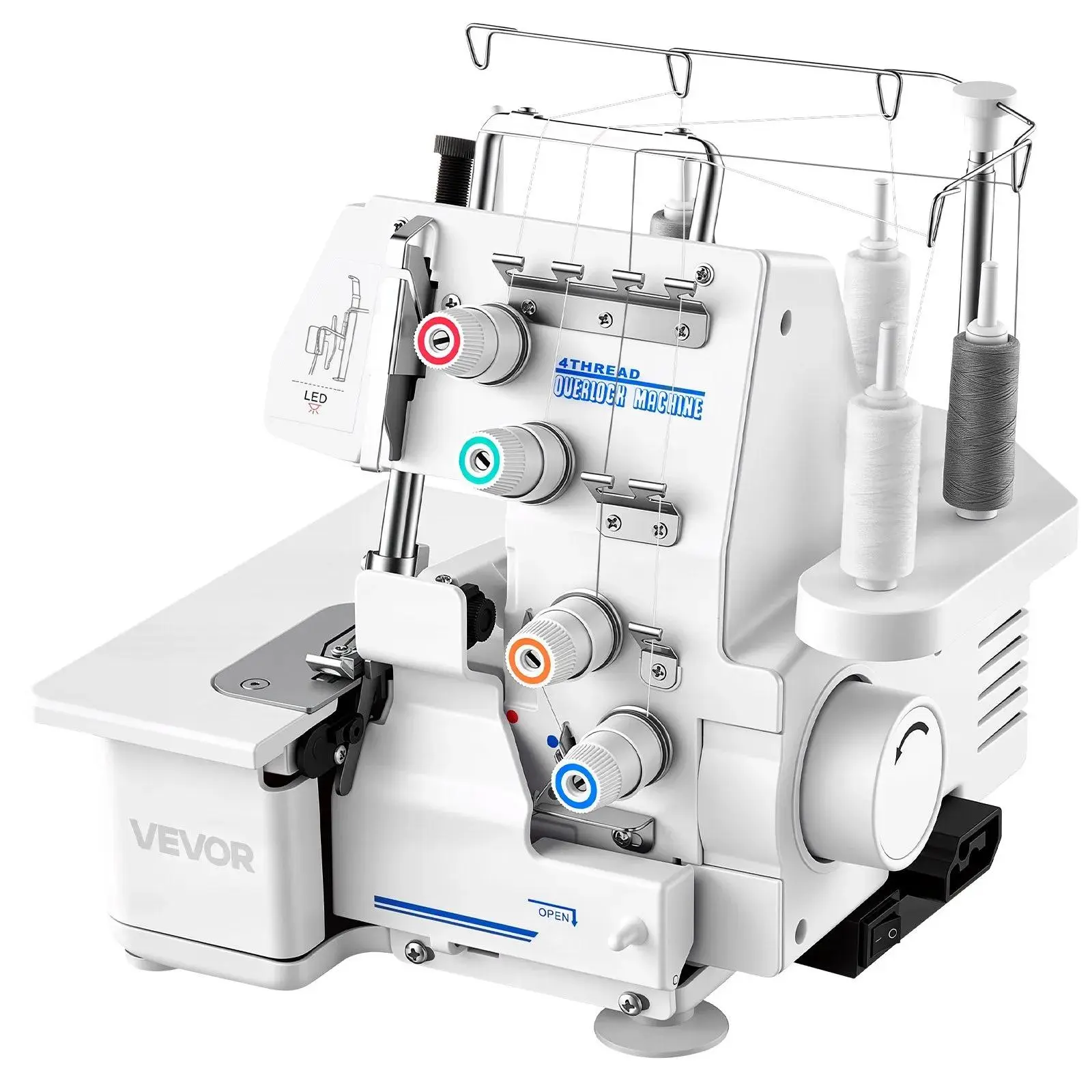 【summerfinds】VEVOR Serger Overlock Sewing Machine, Summervibes,Summervibes, 1250 Stitches Per Minute, 3 and 4 Thread Capability, with LED Light and Strong Suction Feet, Heavy-Duty Metal Frame Sewing Machine for Various Fabrics, White