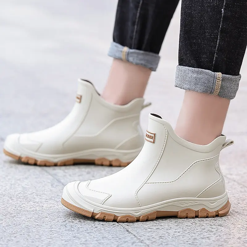 Women's Mid-Calf Rain Boots with Letter-Tag Design and Drawstring Closure — Waterproof, Non-Slip Outdoor Rainwear