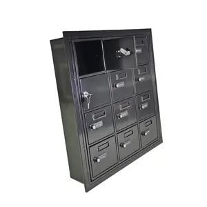 MAKE to ORDER: 3 Month Lead Time! Recess Wall Mount Cell Phone Storage Locker, 12 Doors, Front Admin Access, Resettable Combination Locks 23.6" Wide x 5" Deep x 22.6" Tall Black 19145-12ASC-NF