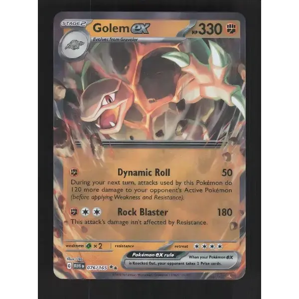 Authentic Pokemon TCG Single Card: Golem ex, 151 Double Rare 076/165, Near Mint English Raw Trading Card