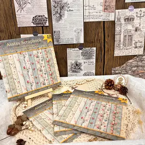 Vintage Floral Pattern Decorative Scrapbooking Paper, 12 Sheets Scrapbooking & Stamping Paper, DIY Scrapbooking Supplies for Scrapbooking & Journal Making