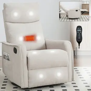 Swivel Massage Recliner Chair Heat Massage Manual Recliner Chair with Rocker and Swivel in Fabric for Living Room Bed Room Office