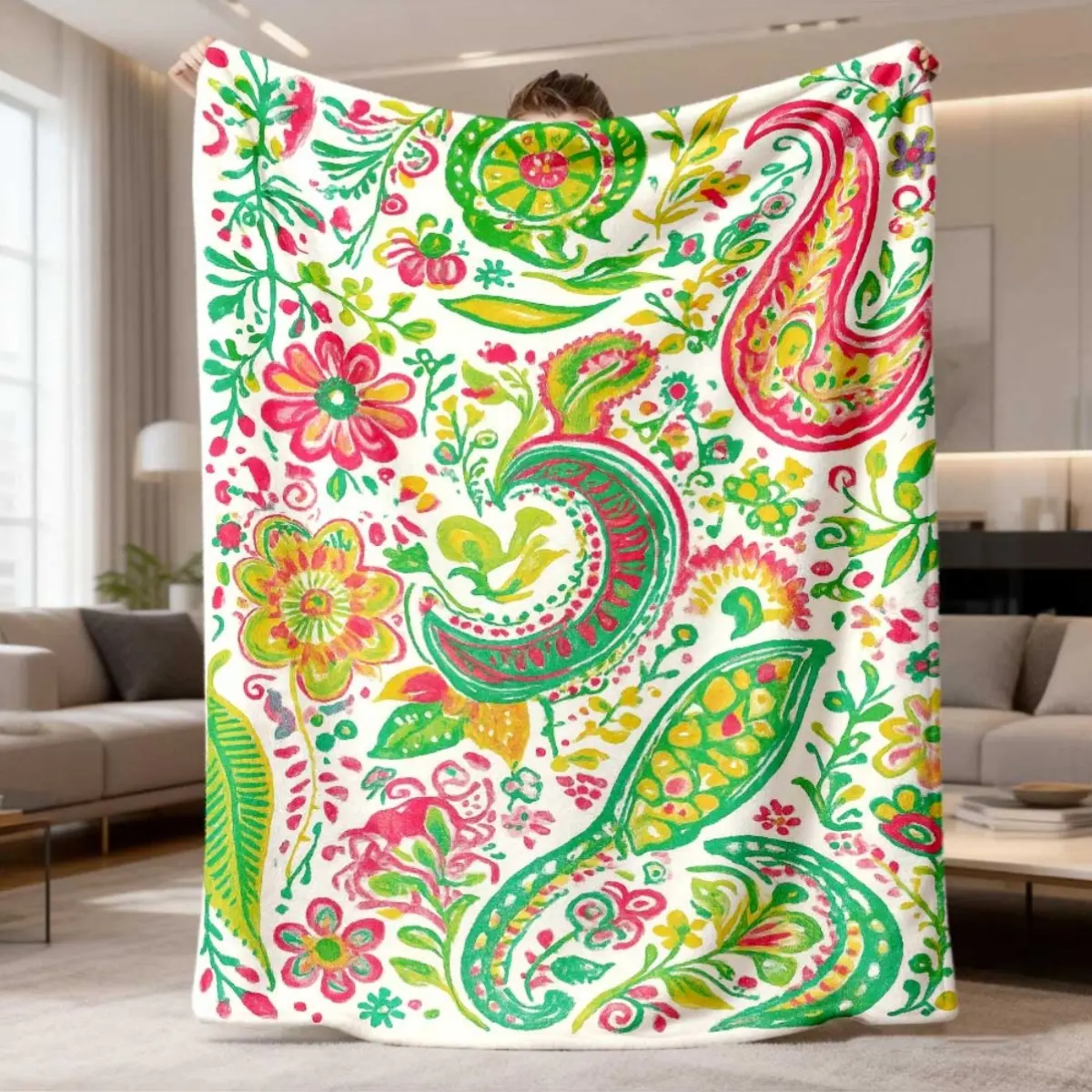 2026 New Flannel Blanket 1pc with a Bright Paisley Design - Lightweight, Soft, And Warm for Sofa, Camping, Living Room, Office Chair, And Bed - Colorful Digital Print, Cozy Comfort for All Seasons, Bed Warmer, S