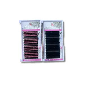 Glitter Lash Extensions Tray for Lash Artists – Single Color Pink or Black Glitter Lashes, 16 Rows, 0.15 CC Curl, Mixed Lengths 9–15mm – Professional Lash Supplies